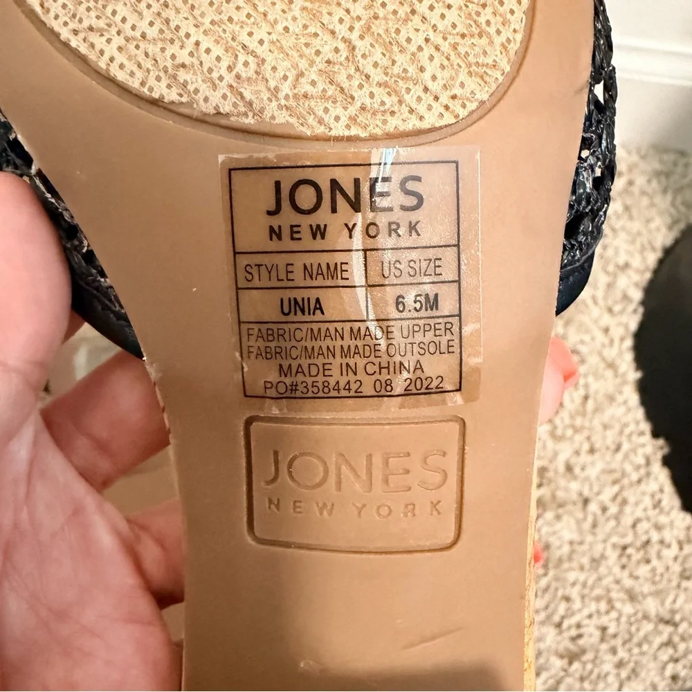 NWOT | Jones New York Black Cork Block Heel Woven Slide Sandals